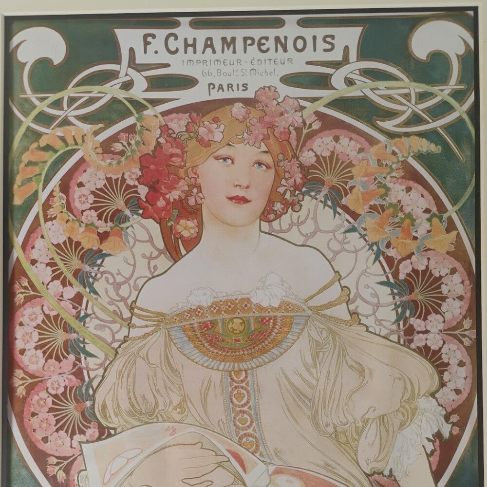 Vintage Framed Alphonse Mucha Reverie 1897 Art Nouveau Print